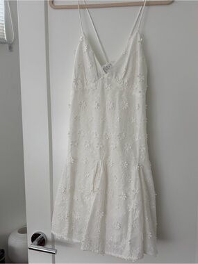 H&M White Floral Embroidered Spaghetti-Strap Dress
